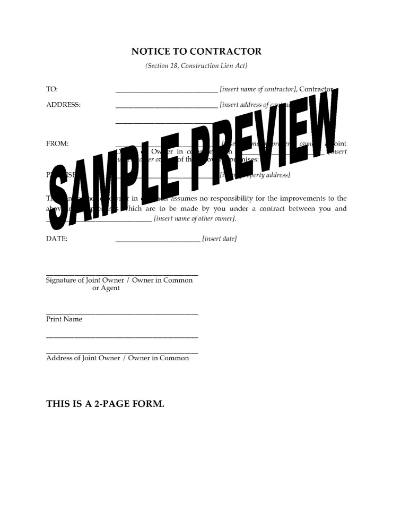 Ontario Form 1 Notice to Contractor