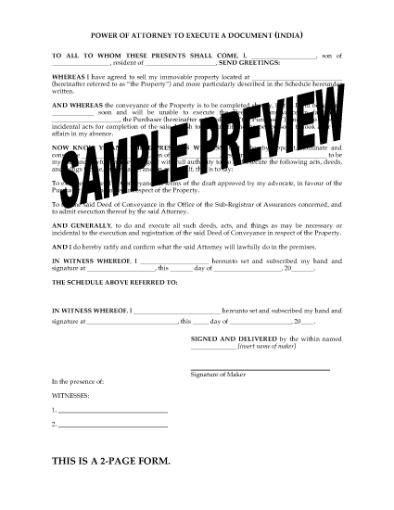 Picture of India Special Power of Attorney to Sign Documents