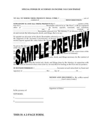 Picture of India Special Power of Attorney in Income Tax Case