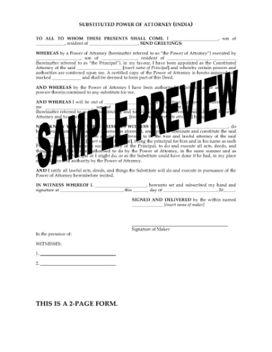 Picture of India Substituted Power of Attorney