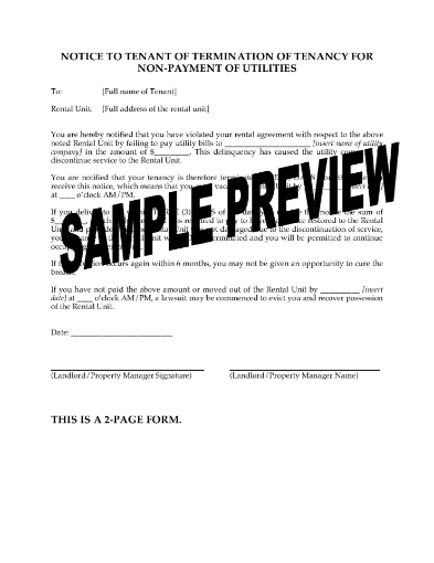 Alaska Notice of Termination of Tenancy for Non-Payment of Utilities