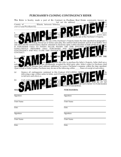 Picture of Illinois Purchaser's Closing Contingency Rider to Real Estate Contract