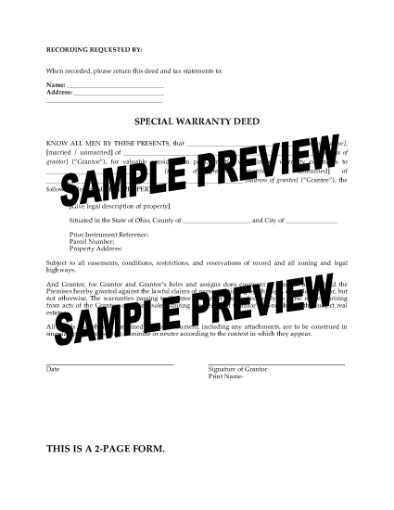 Picture of Ohio Special Warranty Deed