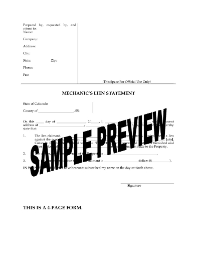 Colorado Mechanic's Lien Statement - Individual