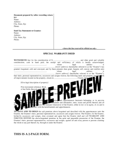 Picture of Colorado Special Warranty Deed