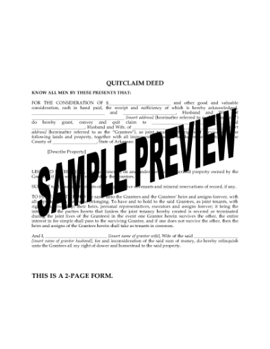 Picture of Arkansas Quitclaim Deed for Joint Ownership