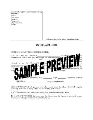 Picture of Georgia Quitclaim Deed from Husband and Wife to Individual