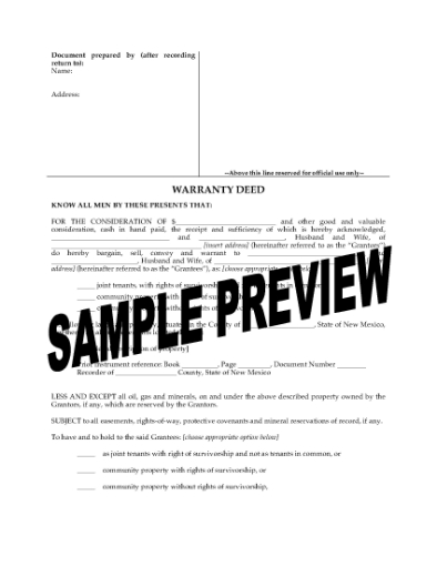 Picture of New Mexico Warranty Deed for Joint Ownership