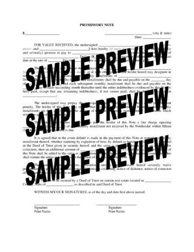 Picture of Promissory Note Secured by Real Estate | USA