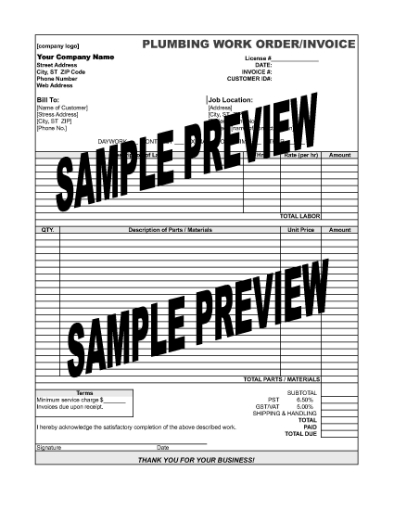 Picture of Plumbing Work Order / Invoice