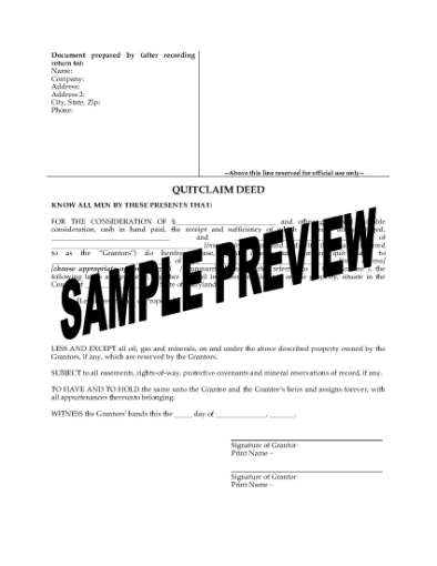 Picture of Maryland Quitclaim Deed from Husband and Wife to Individual