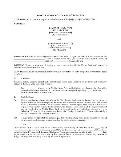 Alberta Mobile Home Lot Lease Agreement
