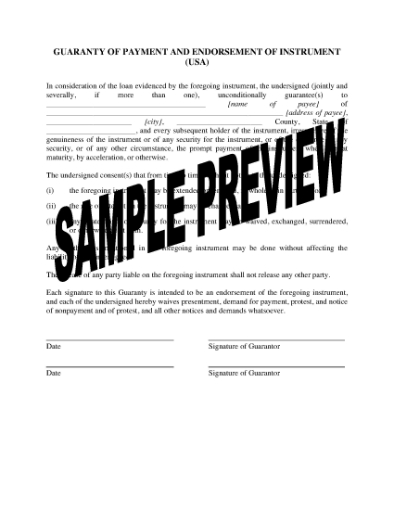 Picture of Guaranty of Payment and Endorsement of Instrument | USA