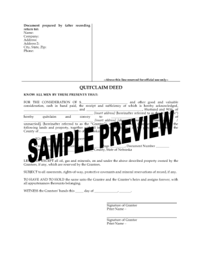 Picture of Nebraska Quitclaim Deed from Husband and Wife to Individual