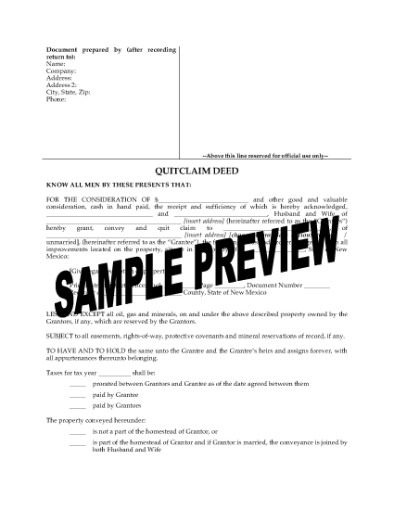 Picture of New Mexico Quitclaim Deed from Husband and Wife to Individual