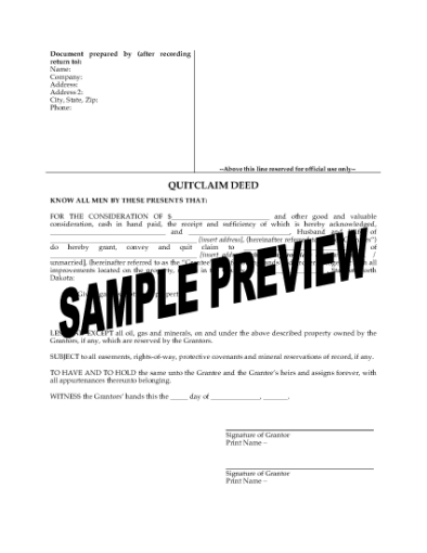 Picture of North Dakota Quitclaim Deed from Husband and Wife to Individual