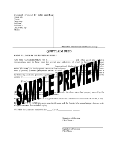 Picture of South Dakota Quitclaim Deed from Husband and Wife to Individual