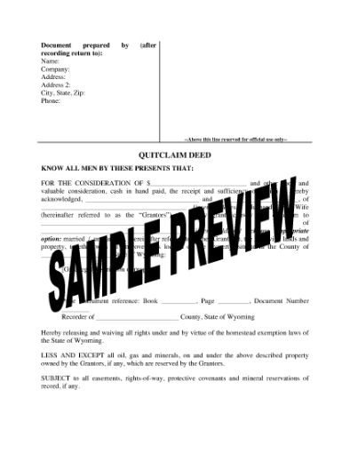 Picture of Wyoming Quitclaim Deed from Husband and Wife to Individual