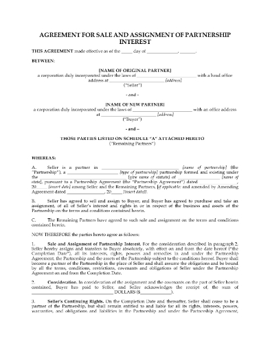 USA Sale and Assignment of Partnership Interest