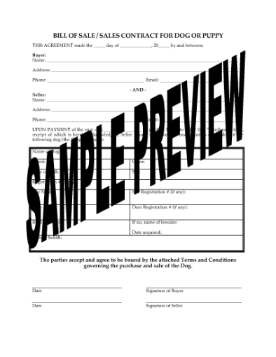 Picture of Bill of Sale for Dog or Puppy