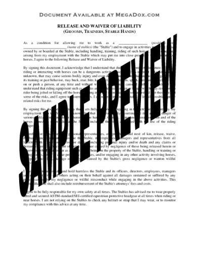 Picture of North Carolina Stable Worker Release and Waiver