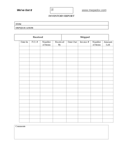 Picture of Inventory Report Form