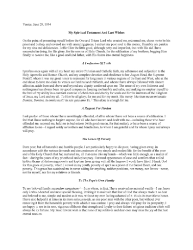 Picture of Pope John XXIII Last Will and Testament