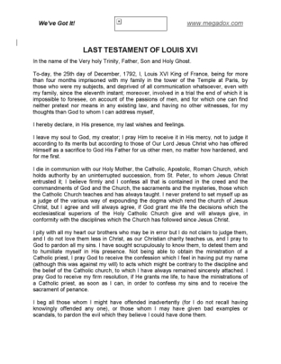 Picture of Last Will of Louis XVI, King of France