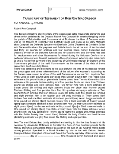 Picture of Rob Roy Last Will and Testament