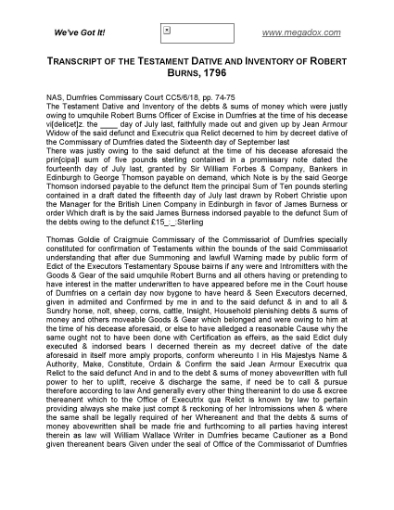 Picture of Robbie Burns Last Will and Testament