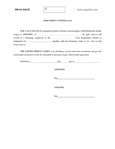 Form required to assign a mortgage in the Province of Alberta