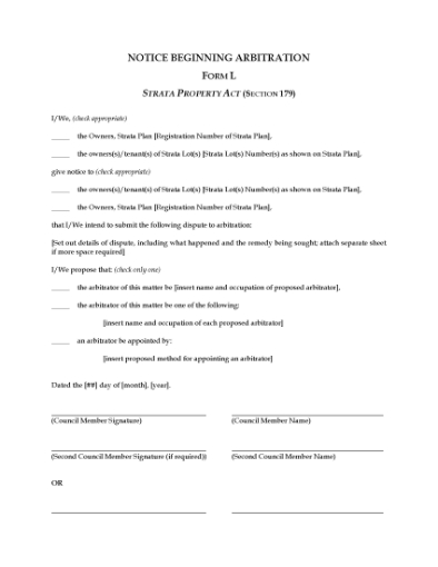 Picture of British Columbia Strata Property Act Arbitration Notices