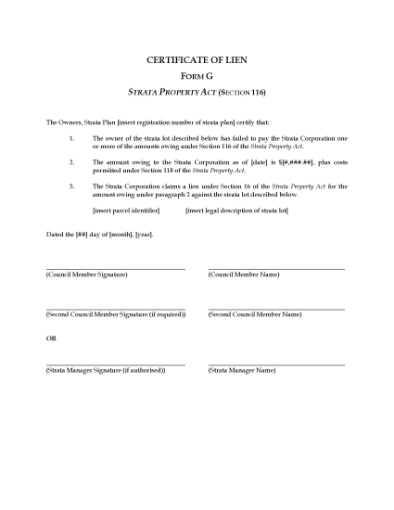 Picture of British Columbia Certificate of Lien