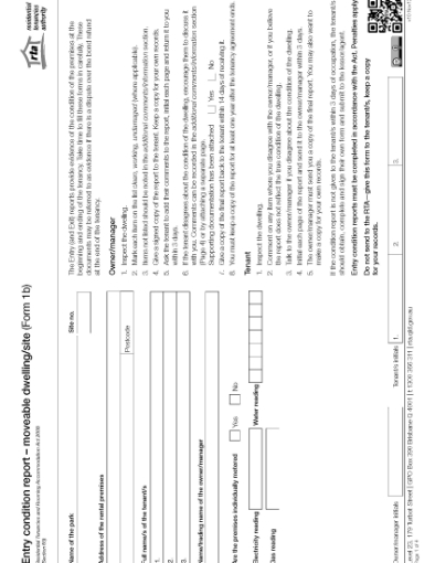 Picture of Queensland Entry Condition Report - Moveable Dwelling / Site