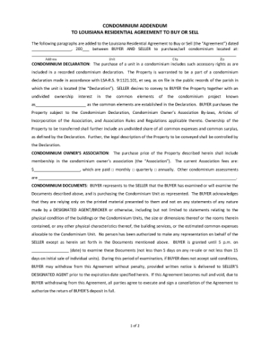 Picture of Louisiana Condominium Addendum
