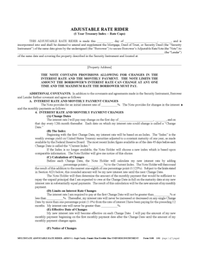 Picture of Multistate Adjustable Rate Mortgage Rider | USA