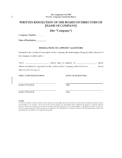 Picture of Board of Directors Resolution to Appoint Auditors | UK