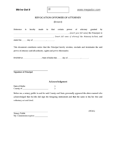 Idaho Revocation of Power of Attorney