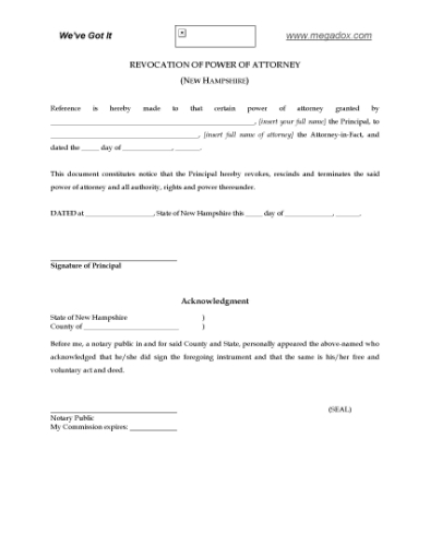 Picture of New Hampshire Revocation of Power of Attorney
