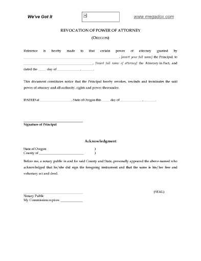 Oregon Revocation of Power of Attorney