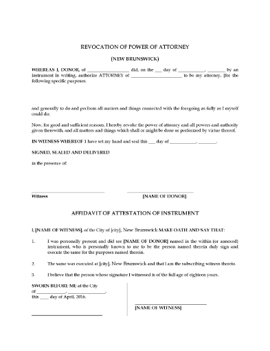 New Brunswick Revocation of Power of Attorney