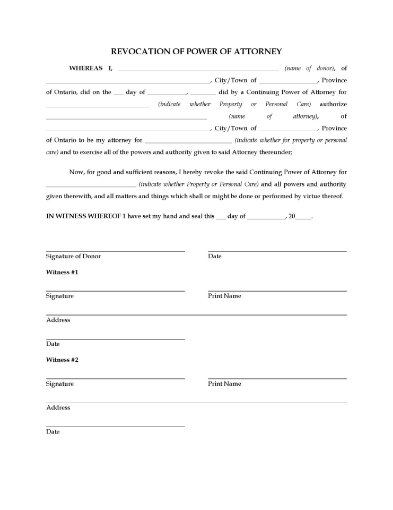 Ontario Revocation of Power of Attorney