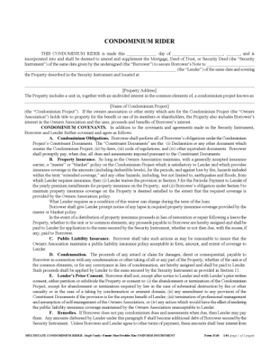 Picture of Multistate Condominium Mortgage Rider | USA