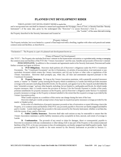 Picture of Multistate PUD Mortgage Rider | USA