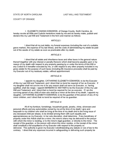 Picture of Elizabeth Edwards Last Will and Testament