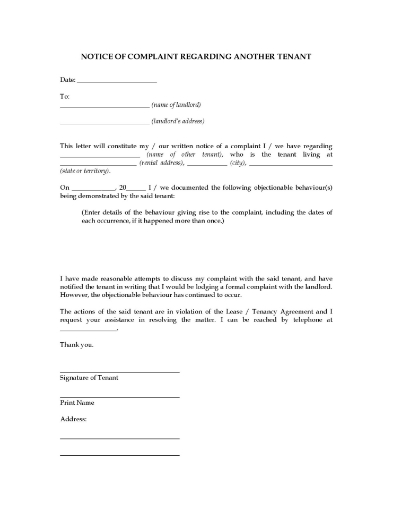 Australia Complaint to Landlord about other tenant