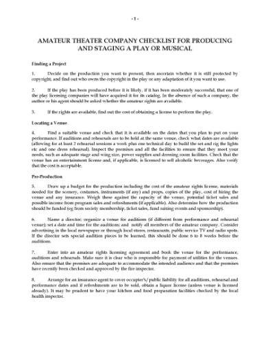 Picture of Amateur Theater Production Checklist