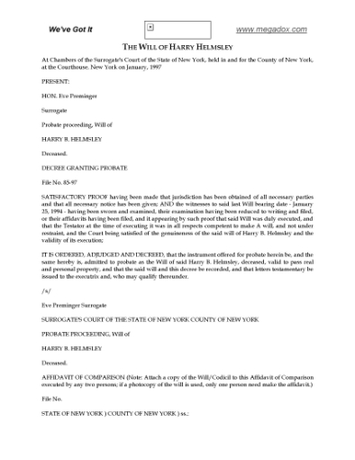 Picture of Harry Helmsley Last Will and Testament