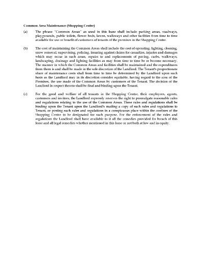 Commercial lease clauses governing maintenance of common areas