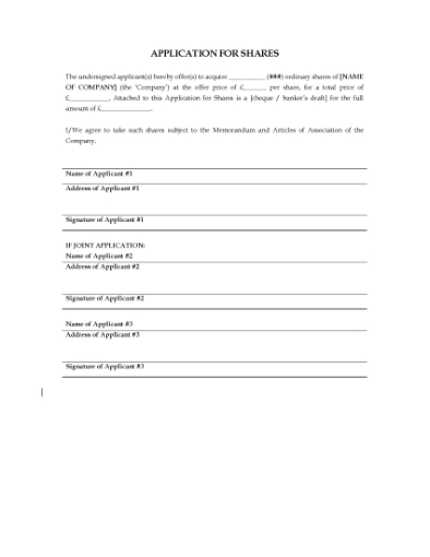 Picture of Application for Shares in Private Company | UK